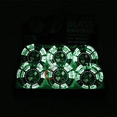 GLOW IN DARK GLASS ASHTRAY 6CT/ DISPLAY - POKER SUITS
